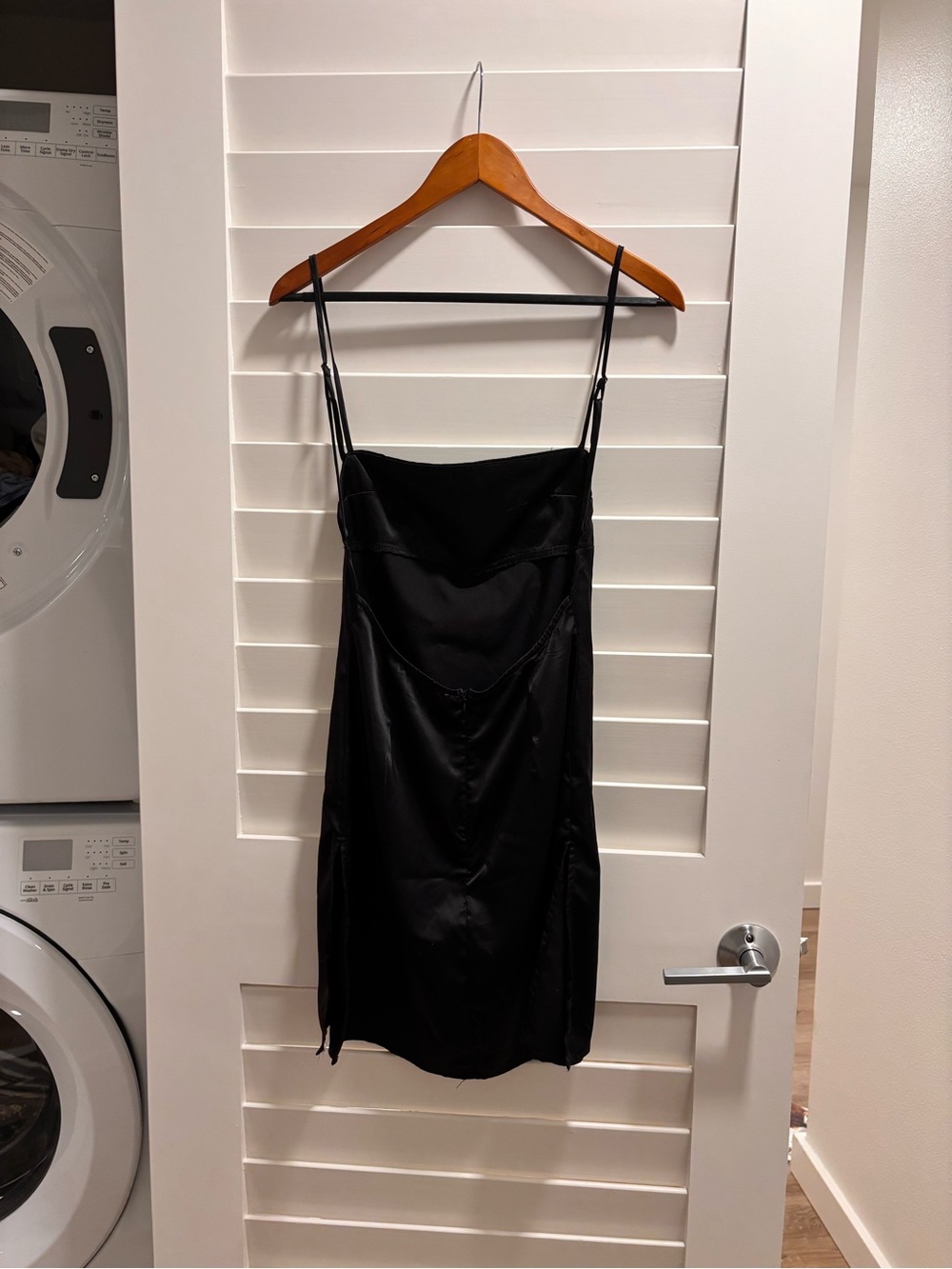 Princess Polly Black Satin Mini Slip Dress with Spaghetti Straps